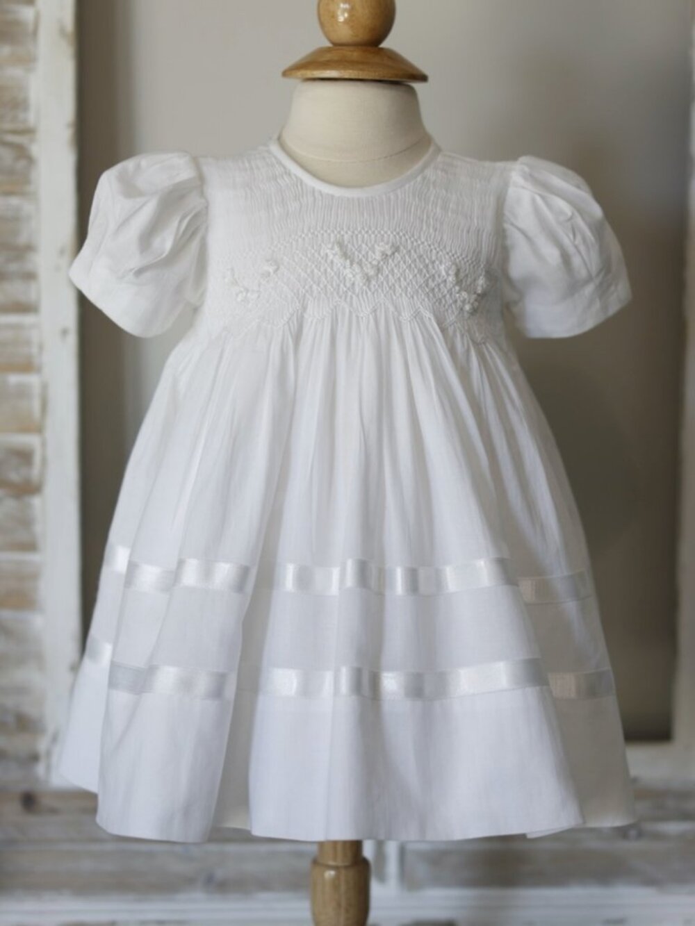 Strasburg Dress Smocked White 3/6 Month Special Occasion Baby Flower Girl